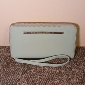 Steve Madden light blue zip around clutch wristlet with keychain